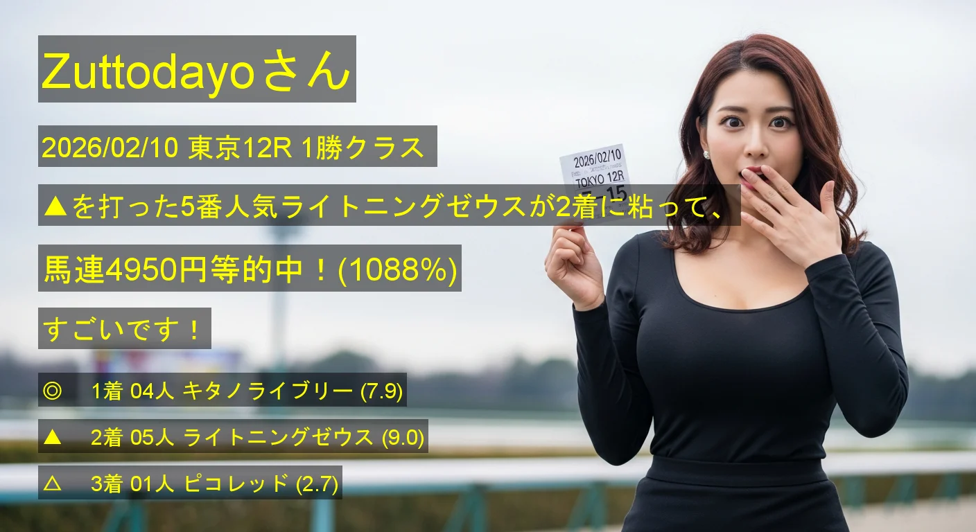 Zuttodayoさん2026/02/10&nbsp;東京12R的中 1088%回収