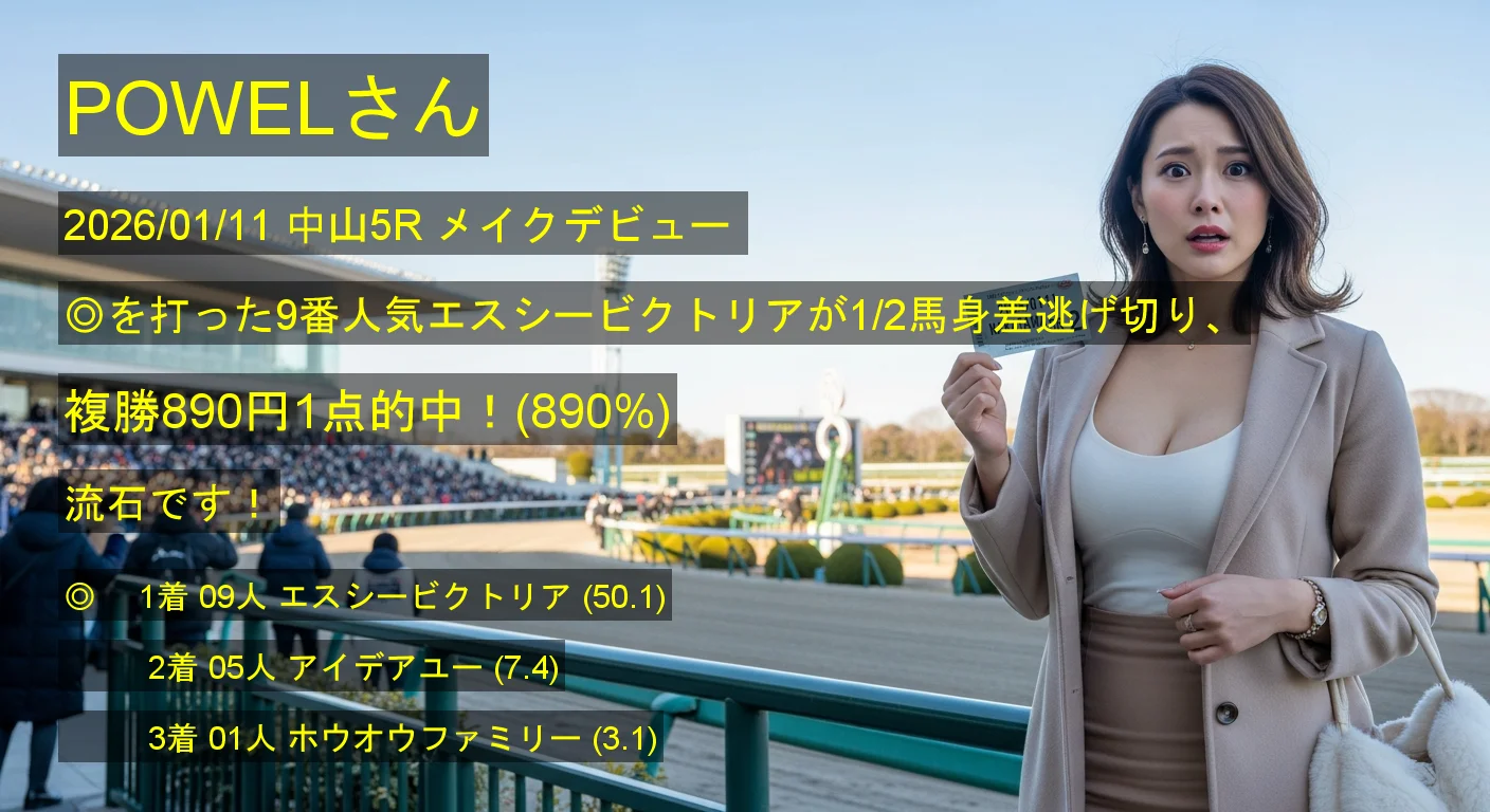POWELさん2026/01/11&nbsp;中山05R的中 890%回収