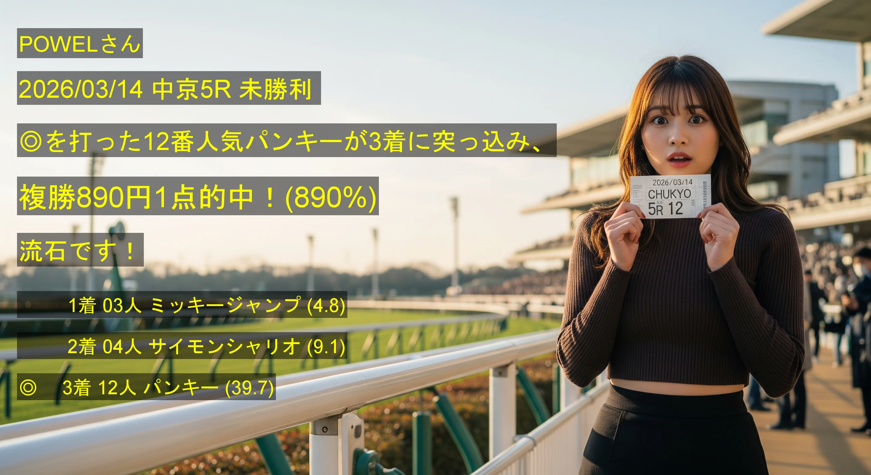 POWELさん2026/03/14&nbsp;中京05R的中 890%回収