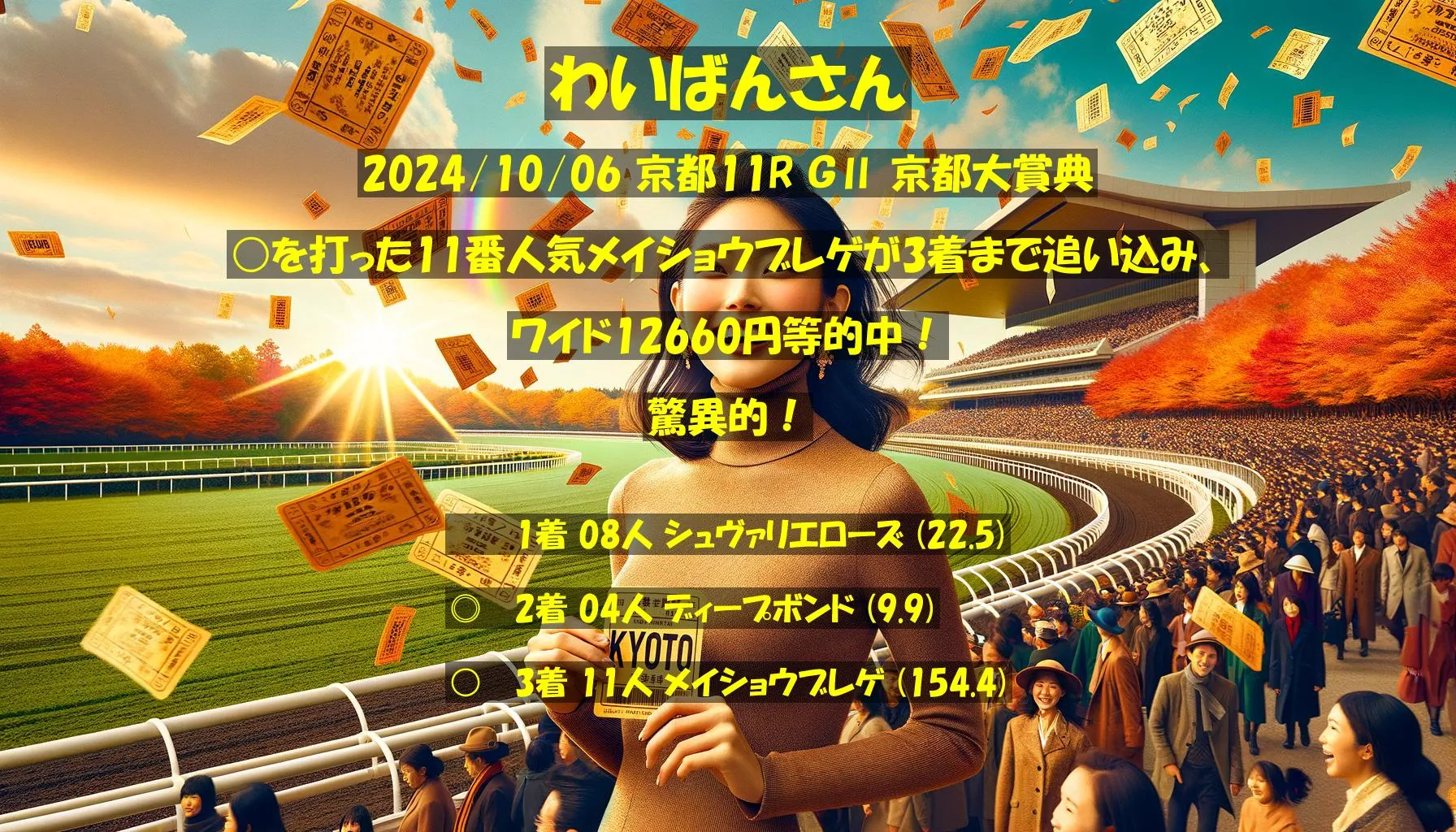 わいばんさん2024/10/06&nbsp;京都11R的中 2094%回収