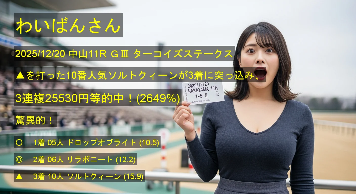 わいばんさん2025/12/20&nbsp;中山11R的中 2649%回収