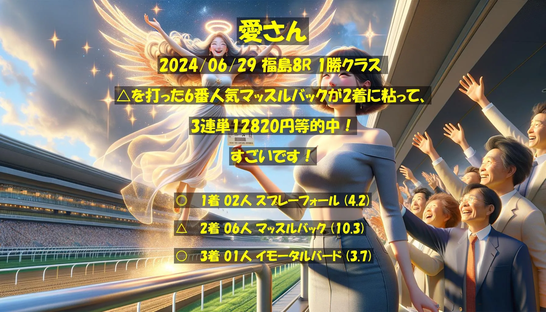 愛さん2024/06/29&nbsp;福島08R的中 1037%回収