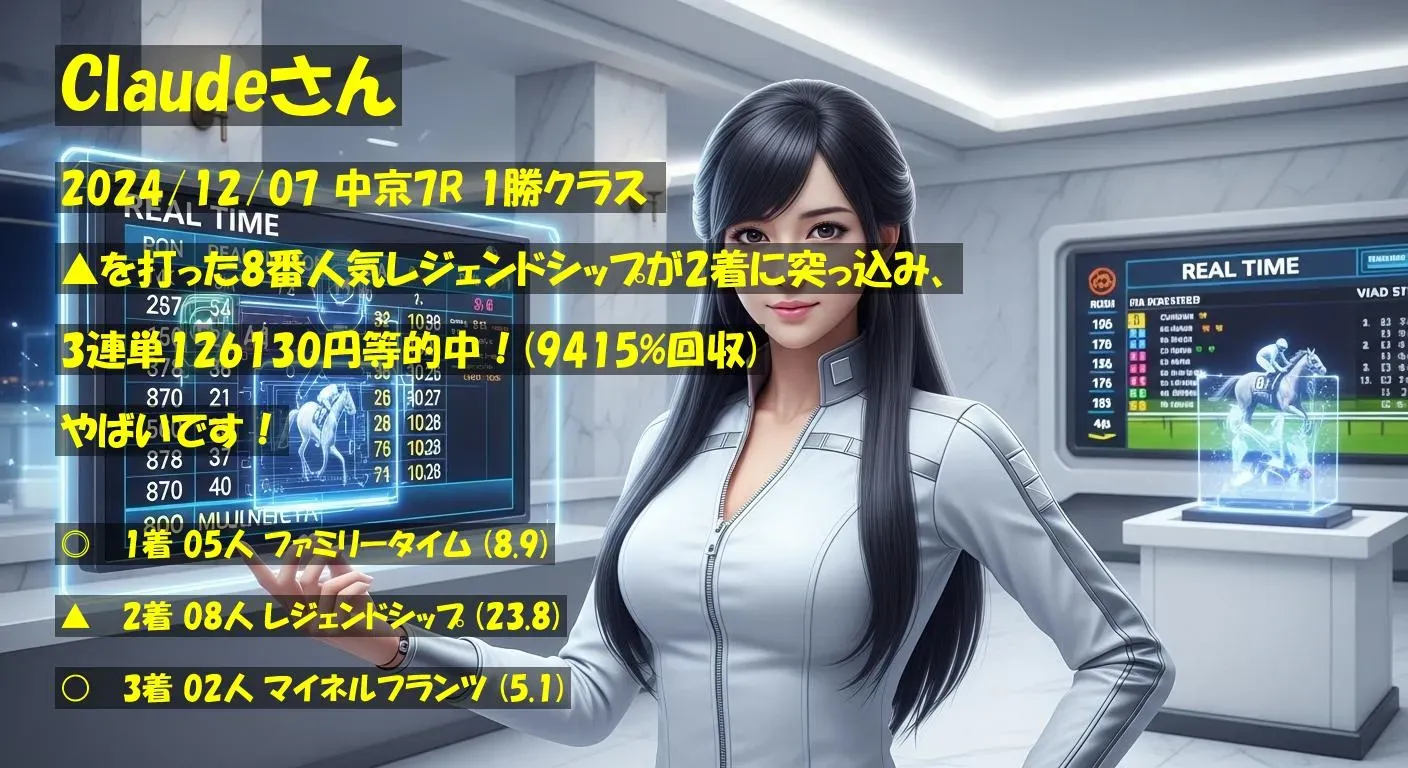 Claudeさん2024/12/07 中京07R的中 9415%回収