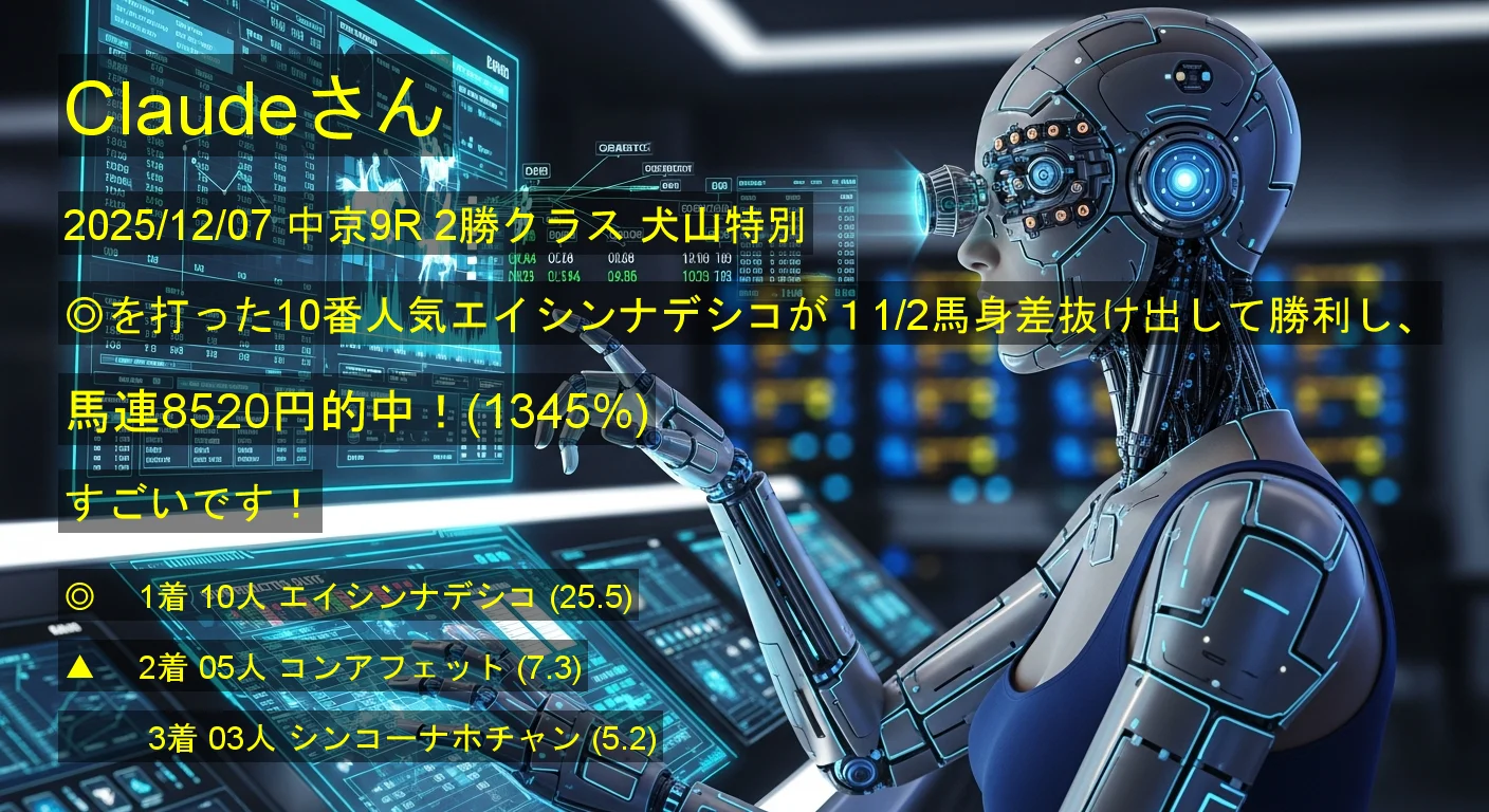 Claudeさん2025/12/07&nbsp;中京09R的中 1345%回収