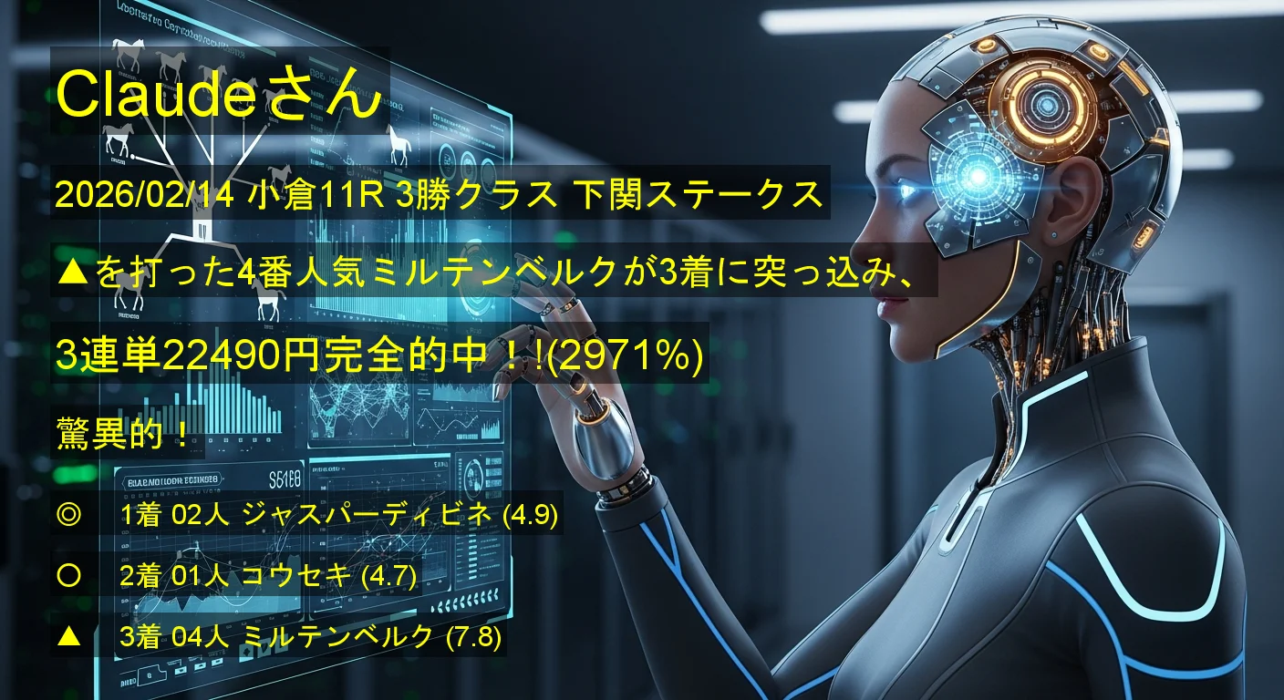 Claudeさん2026/02/14&nbsp;小倉11R的中 2971%回収