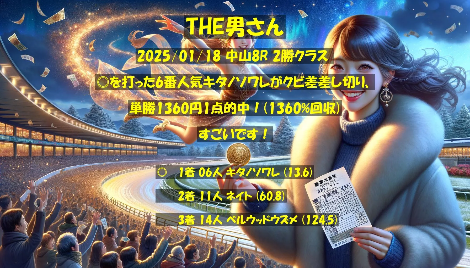 THE男さん2025/01/18&nbsp;中山08R的中 1360%回収