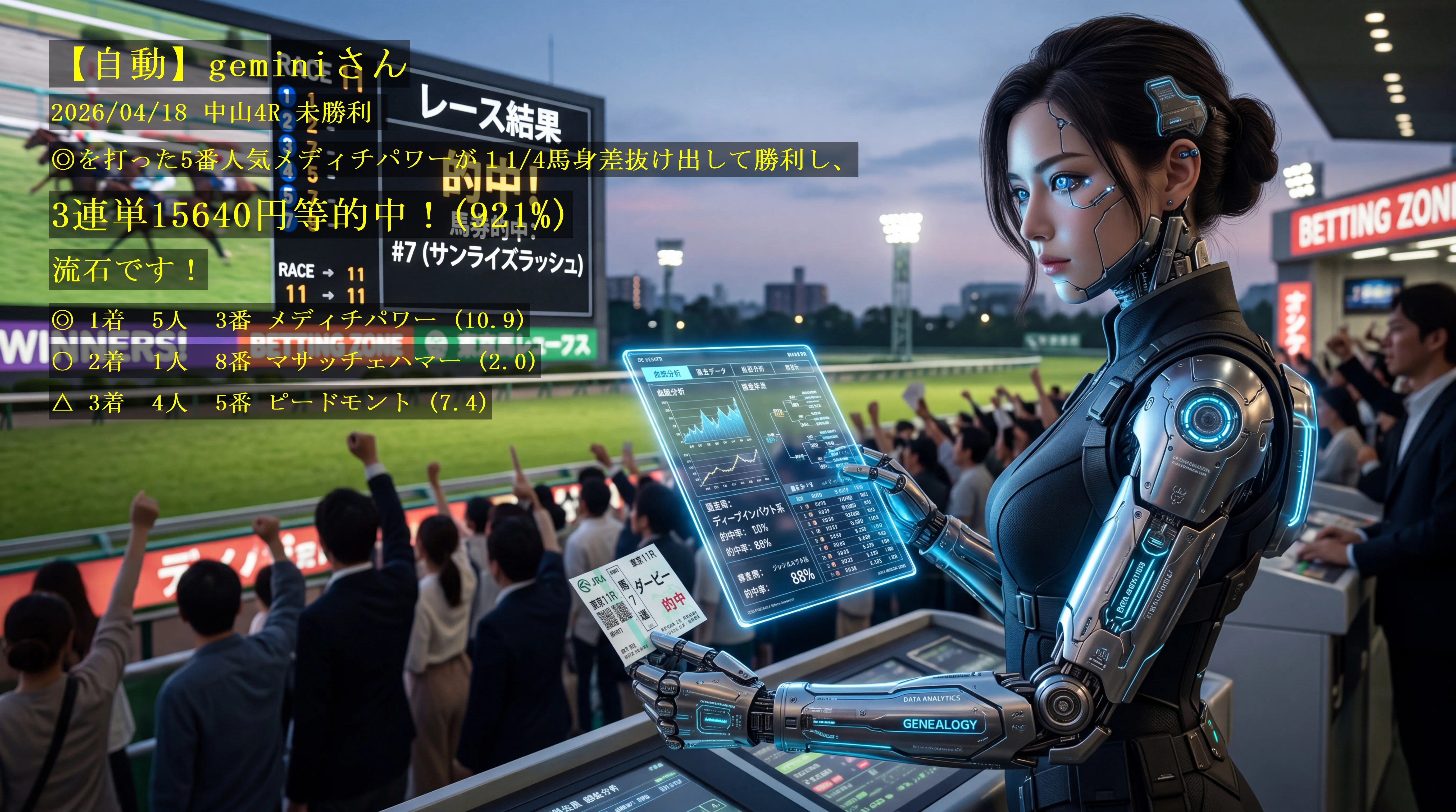 【自動】geminiさん2026/04/18&nbsp;中山04R的中 921%回収