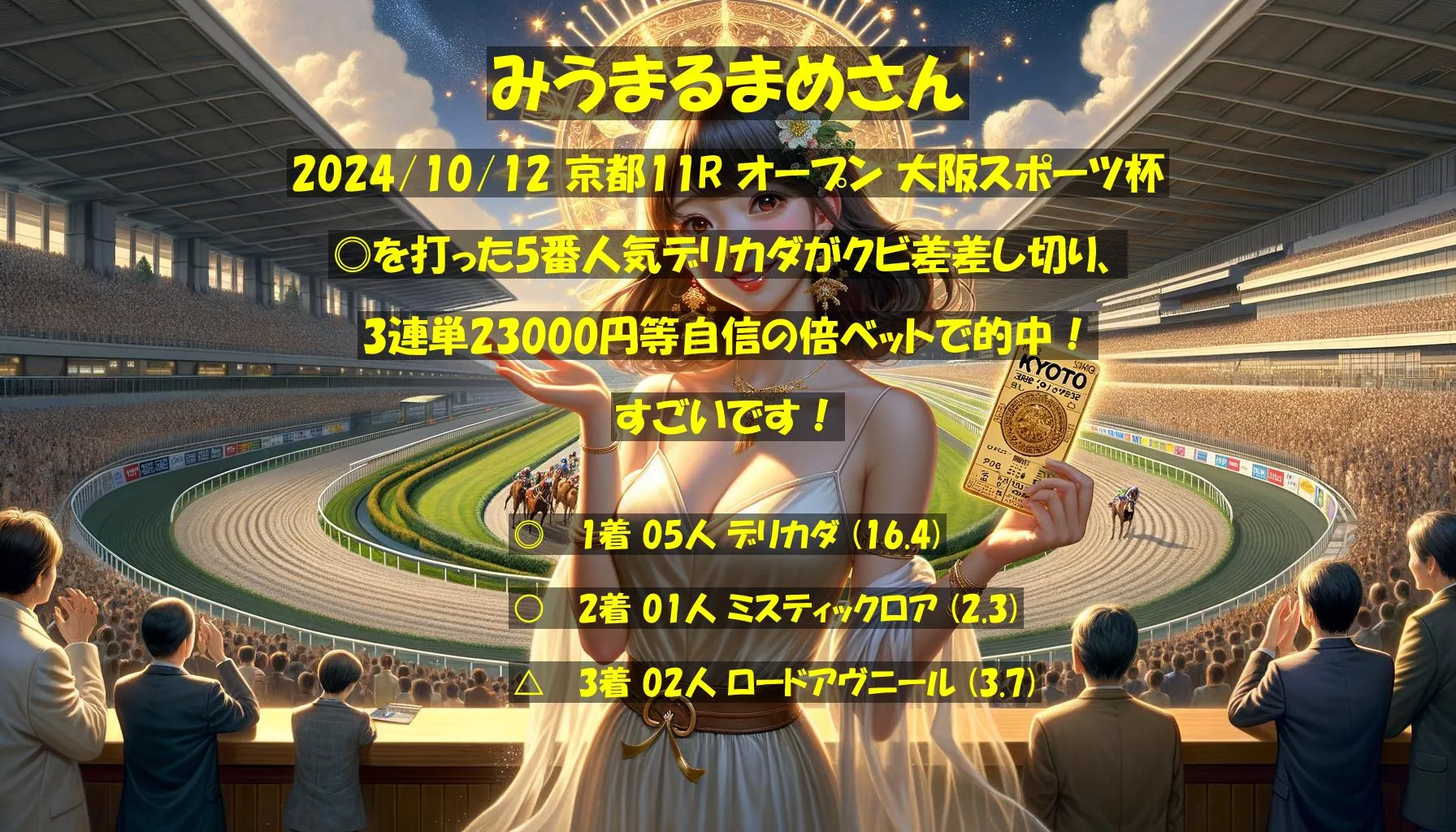 みうまるまめさん2024/10/12&nbsp;京都11R的中 1218%回収