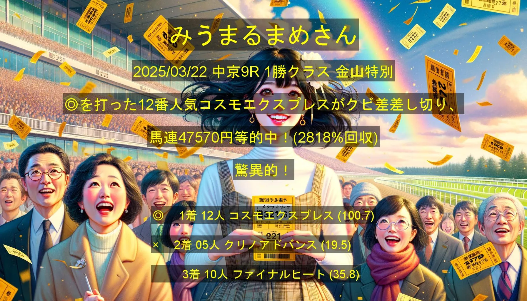 みうまるまめさん2025/03/22&nbsp;中京09R的中 2818%回収