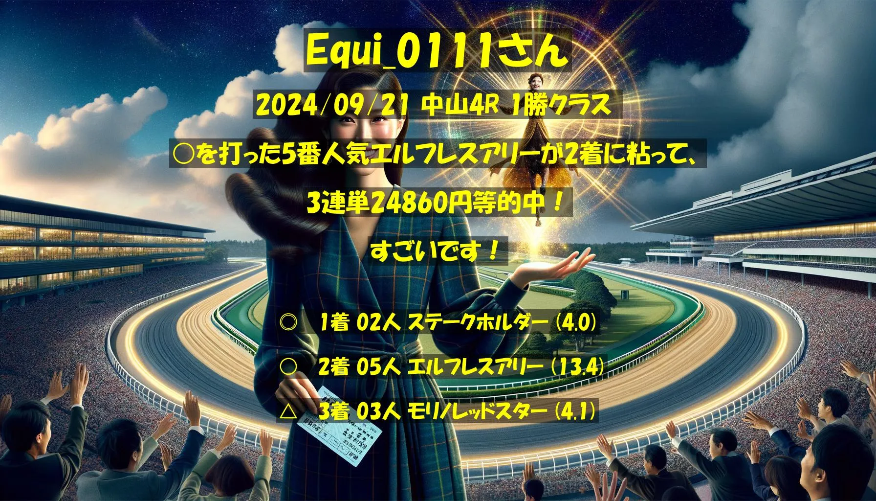 Equi_0111さん2024/09/21&nbsp;中山04R的中 1191%回収