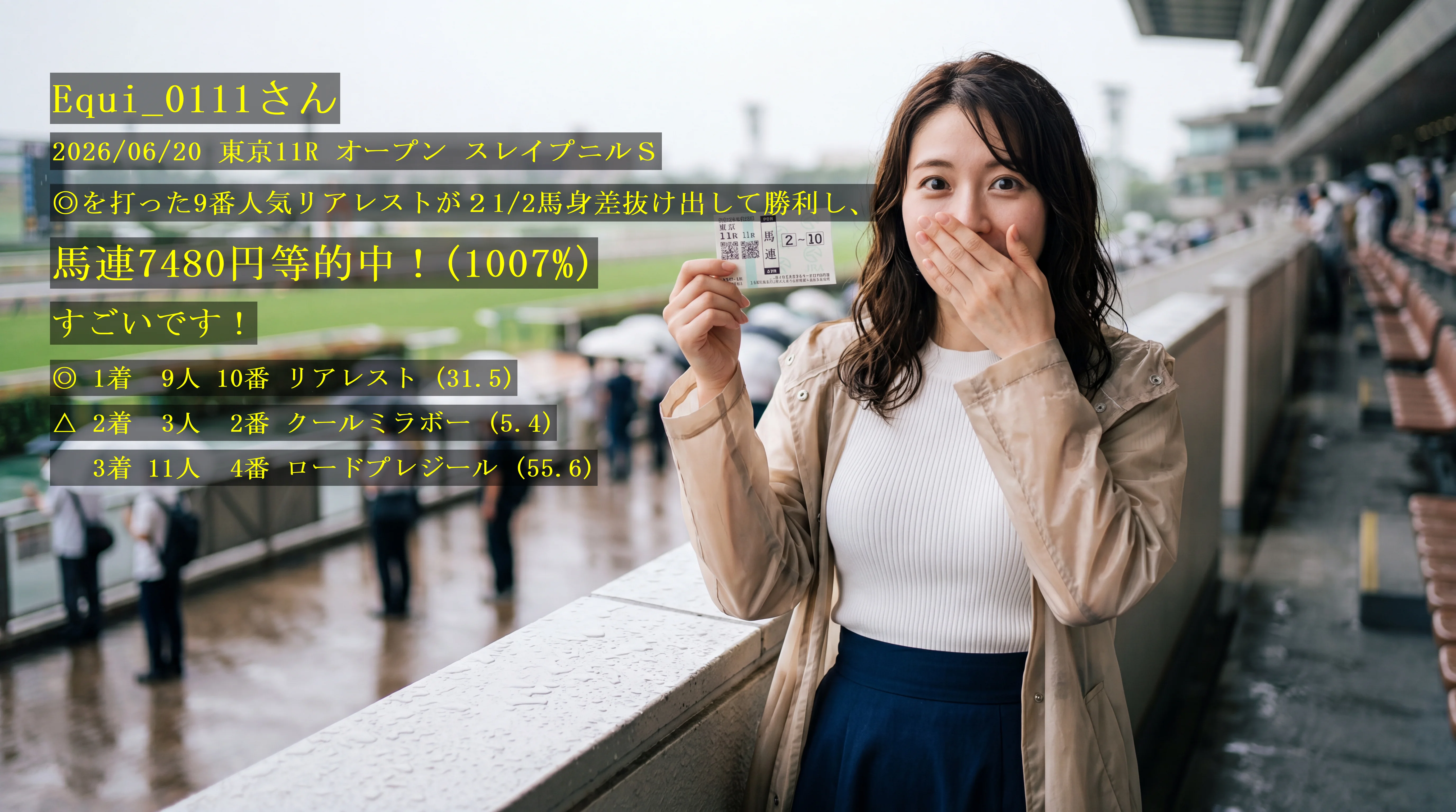 Equi_0111さん2026/06/20&nbsp;東京11R的中 1007%回収