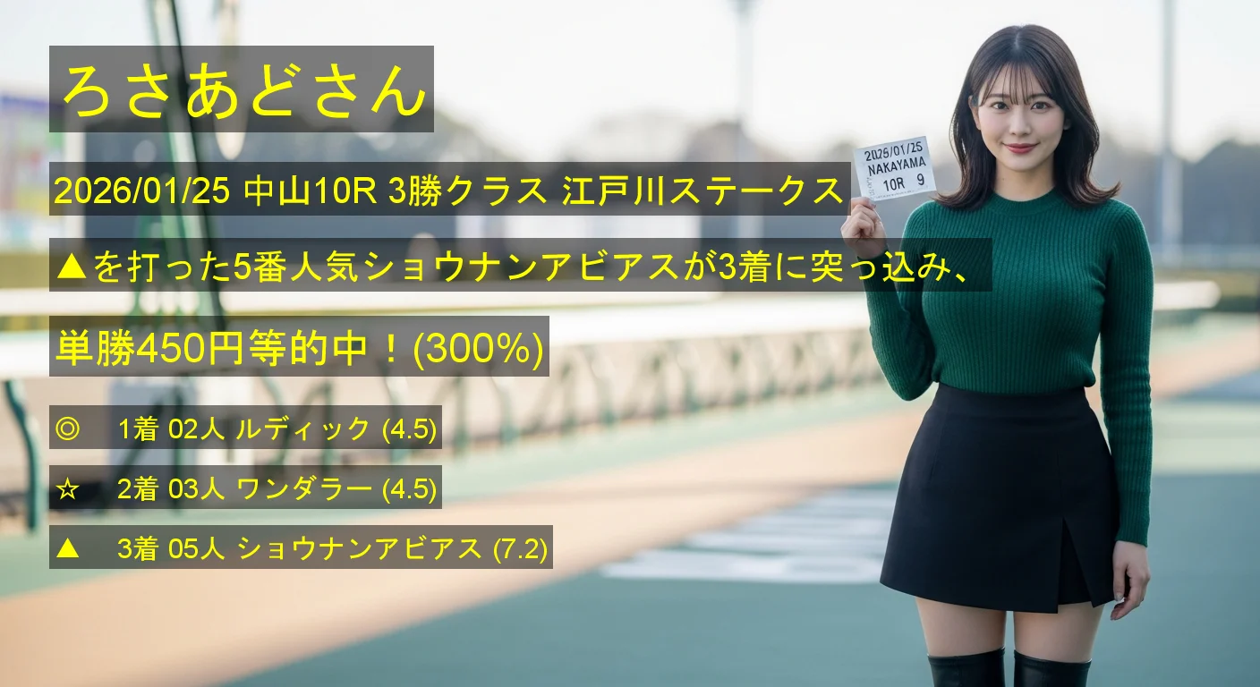 ろさあどさん2026/01/25&nbsp;中山10R的中 300%回収