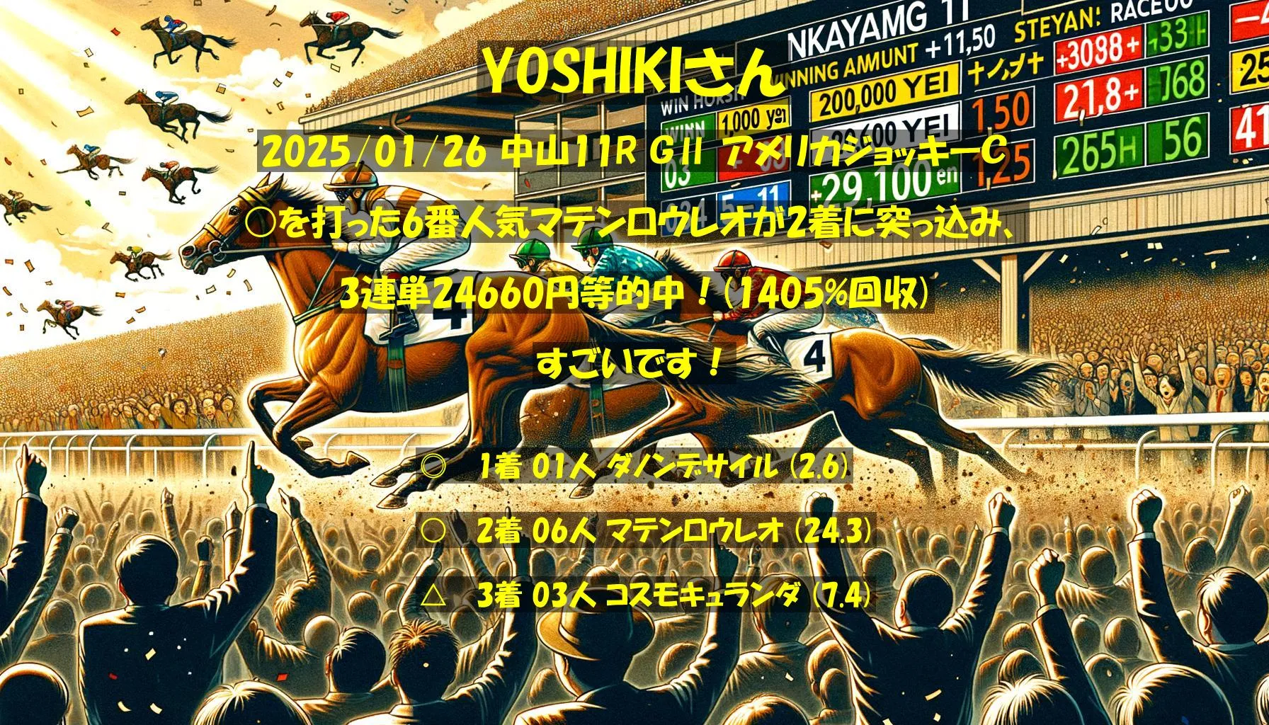 YOSHIKIさん2025/01/26&nbsp;中山11R的中 1405%回収