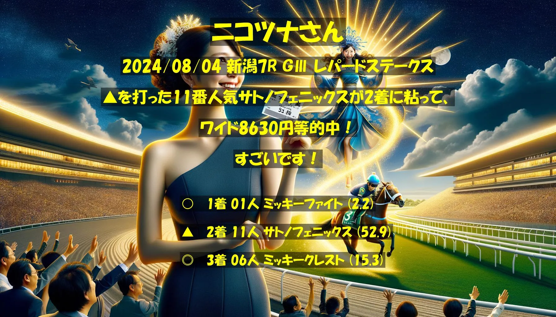 ニコツナさん2024/08/04&nbsp;新潟07R的中 1095%回収
